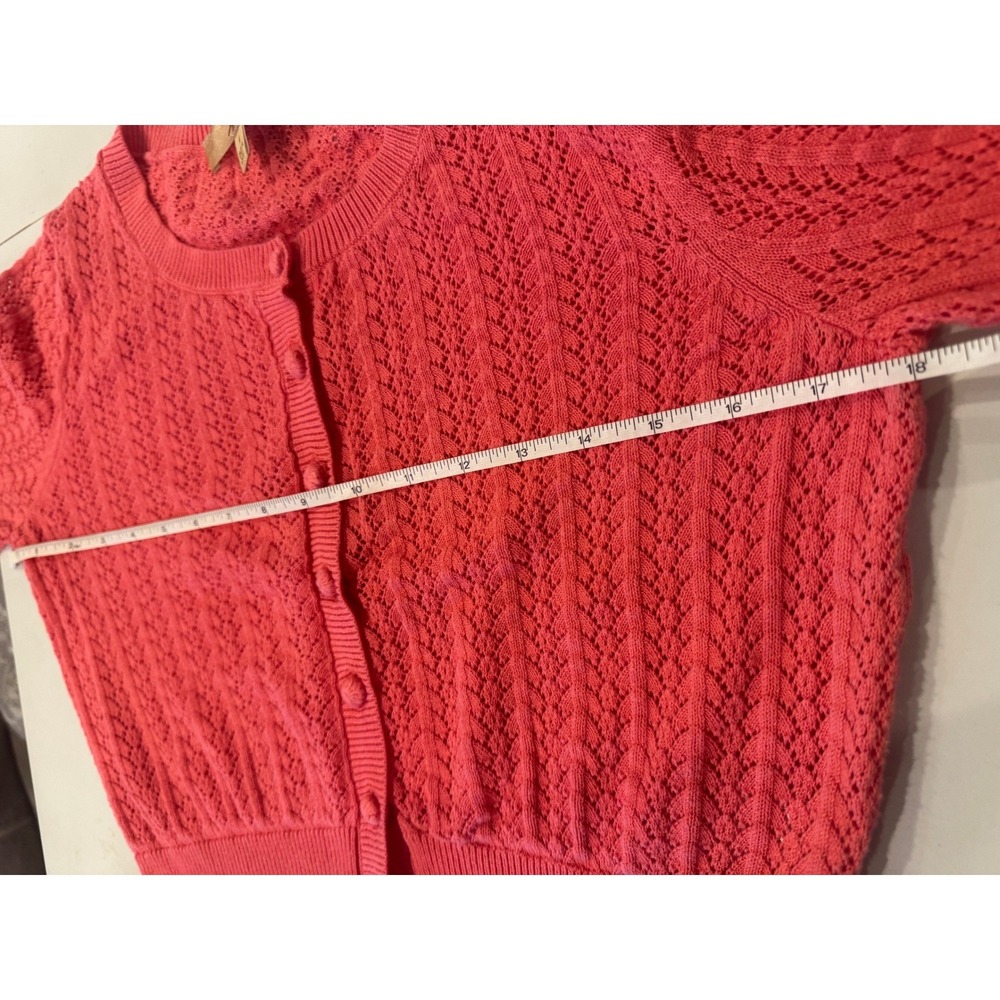 Motto Coral Pink Pointelle Knit Cardigan 3/4 Sleeve Sweater Womens M - Picture 4 of 6